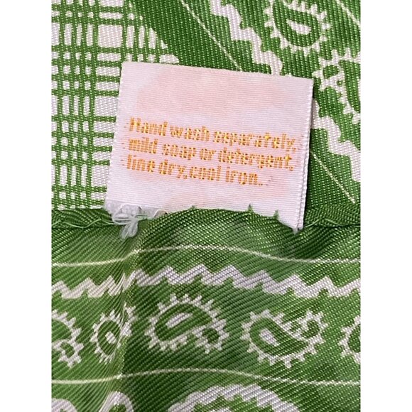 Vintage Glentex Green Paisley Border Scarf Made in Japan 23” - Picture 3 of 5